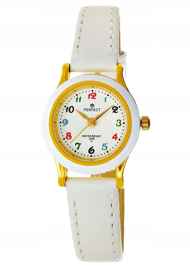 WHITE CHILDREN'S WATCH - COMMUNION - COLORFUL NUMBERS -LEATHER STRAP Packaging status original