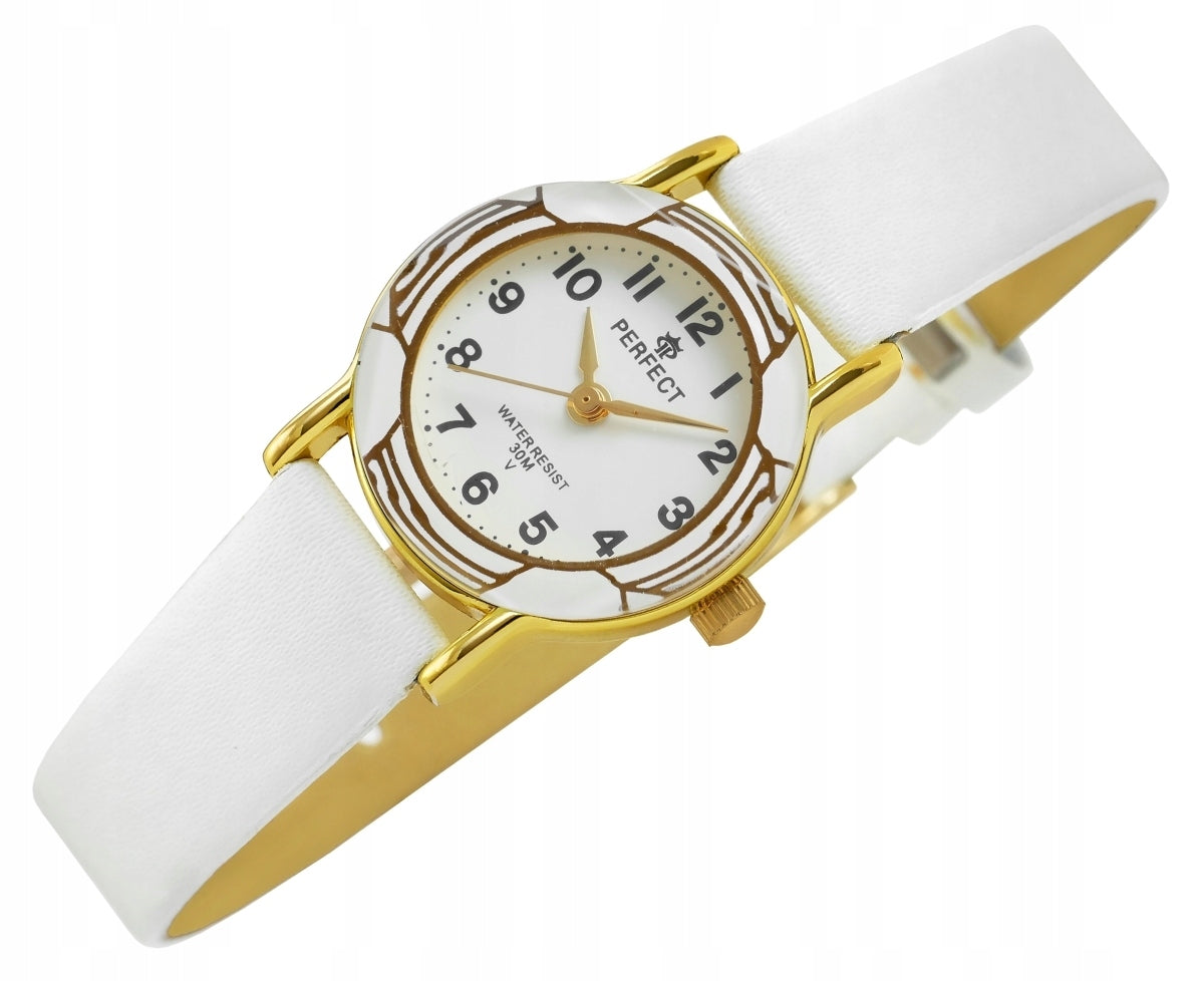 WHITE CHILDREN'S WATCH - DIAL WITH PATTERN - LEATHER STRAP - PERFECT