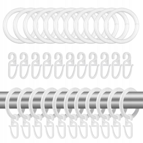 WHITE CURTAIN RINGS WITH HOOKS SET OF 100 PCS STEEL PLASTIC Brand no brand