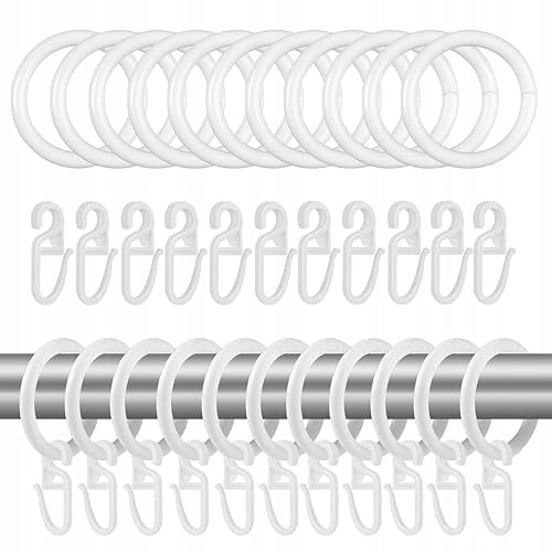 WHITE CURTAIN RINGS WITH HOOKS SET OF 100 PCS STEEL PLASTIC