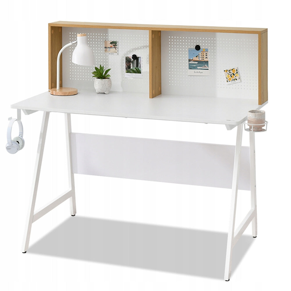 WHITE DESK WITH MAGNETIC EXTENSION CUP HOLDER AND ALVAR HANGERS
