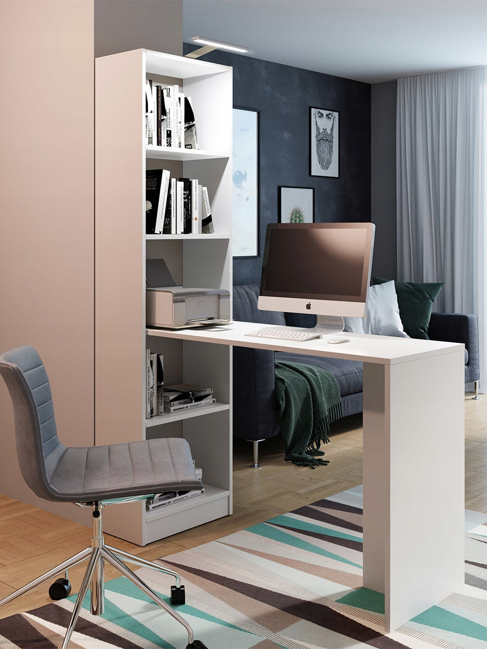 WHITE DESK with PAVLO bookcase - Learning table Shelves Brand Mirjan