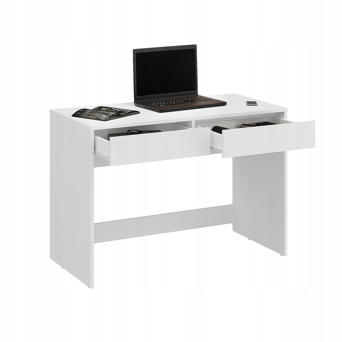 WHITE MODERN COMPUTER DESK FOR OFFICE WITH DRAWERS 110 cm – KOMTO