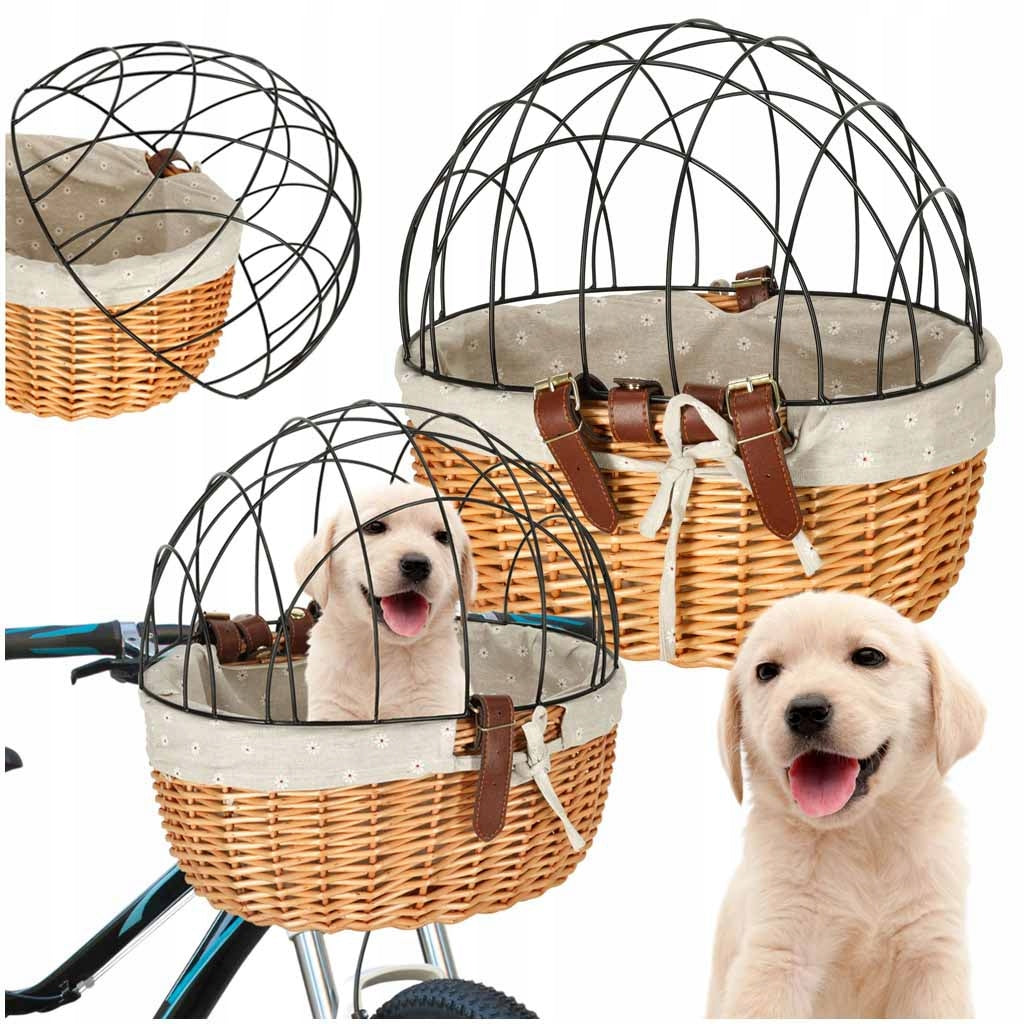 WICKER BASKET FOR CAT DOG BIKE TRANSPORTER WITH GRILLE REMOVABLE BASKET Color beige