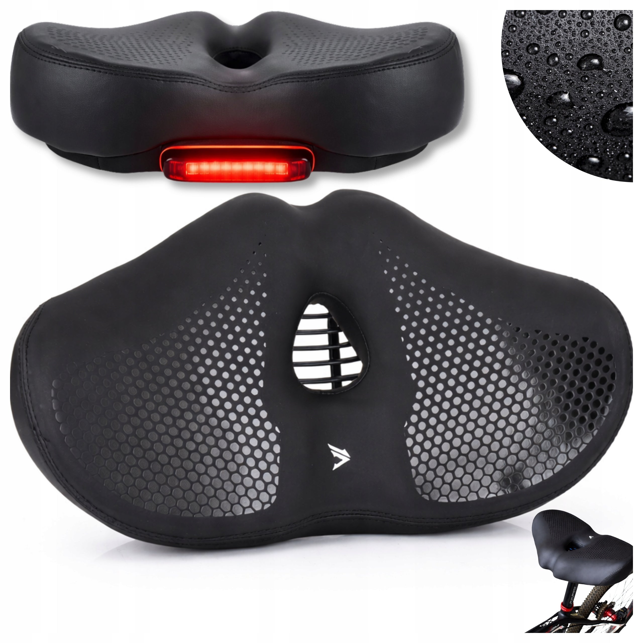 WIDE COMFORTABLE BICYCLE SADDLE SOFT LARGE VENTILATION REAR LAMP XL