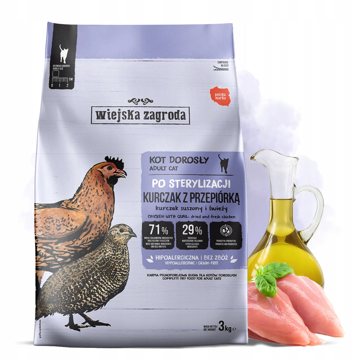 WIEJSKA ZAGRODA Chicken with Quail AFTER STERILIZATION 3 kg cat food Packaging status original