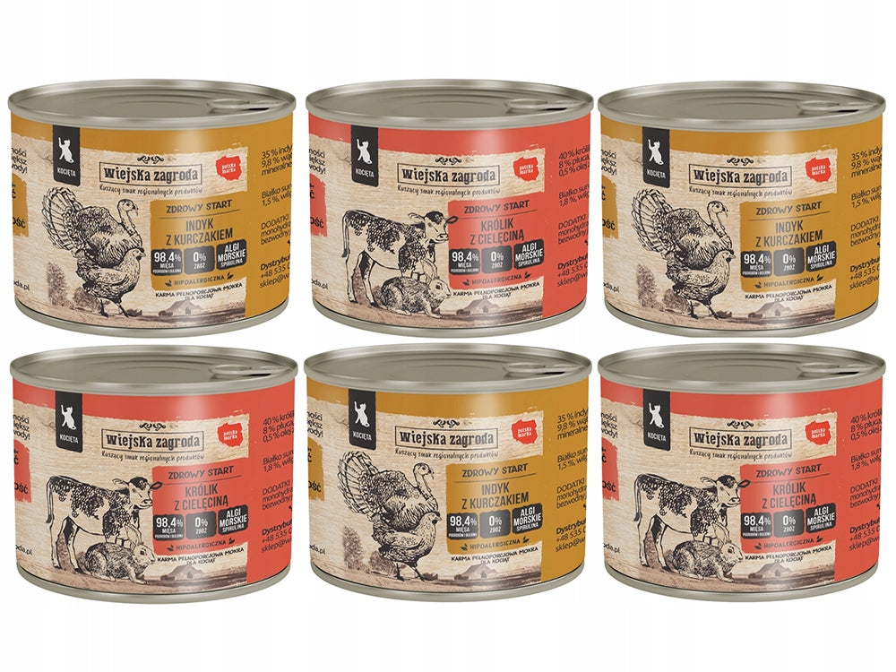 WIEJSKA ZAGRODA Wet cat food Kitten MIX OF FLAVORS 6x 200g