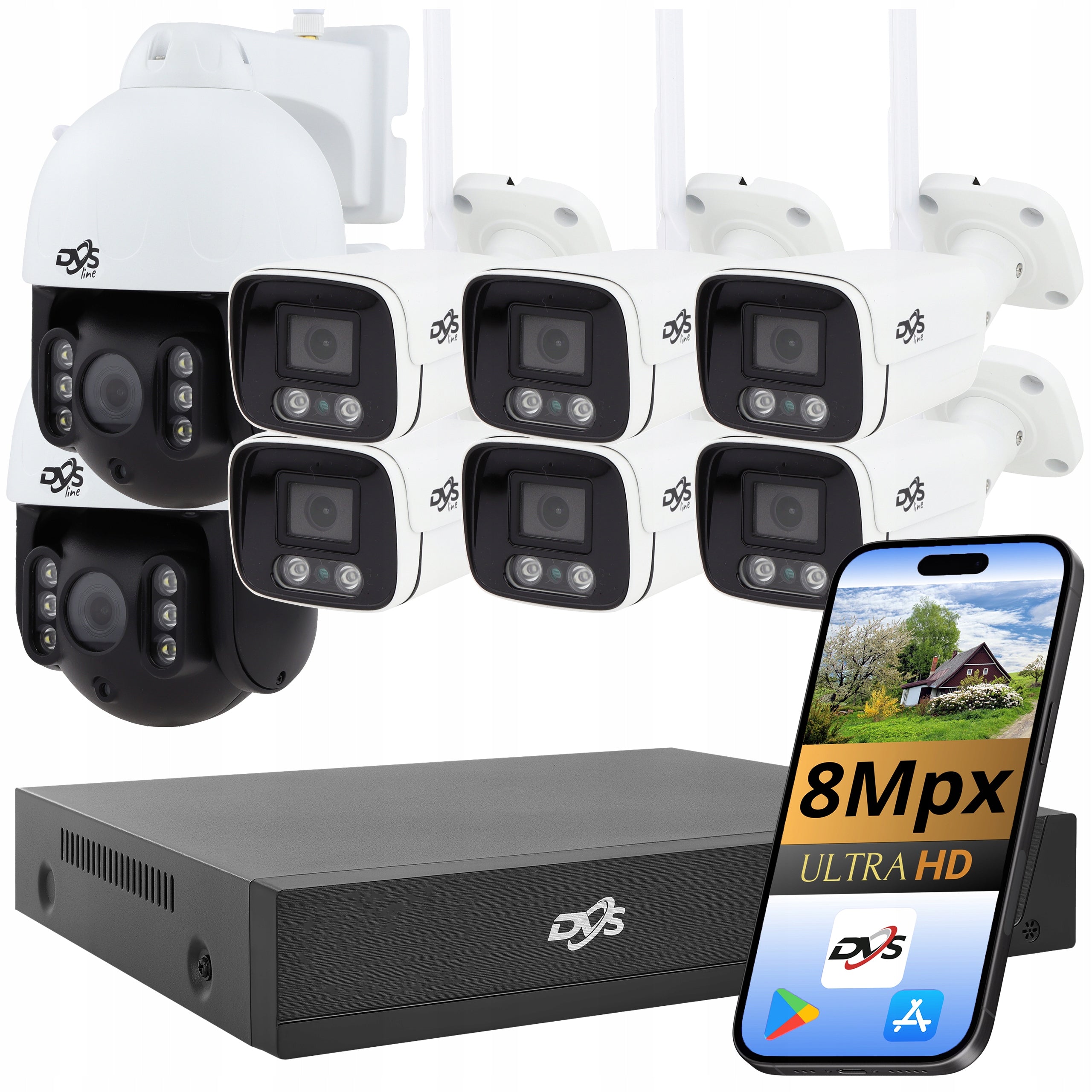 WIFI CAMERA KIT 6 CAMERAS + 2 ROTATING 8MPx OUTDOOR CAMERAS FOR HOME 4K