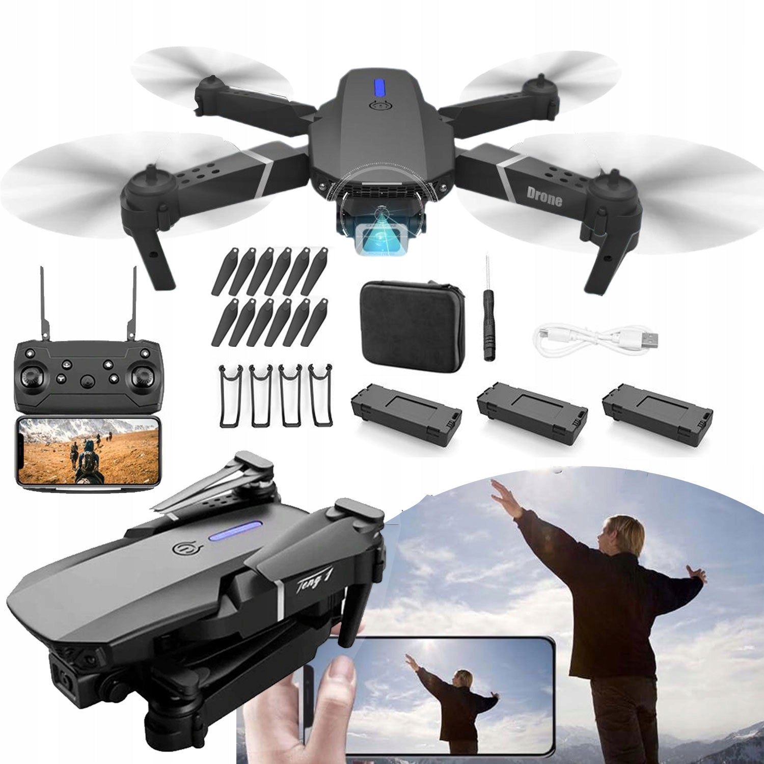 WIFI DRONE WITH CAMERA TOY TWO CAMERA MOTORS RANGE 100M WIFI FLIGHT 15Min