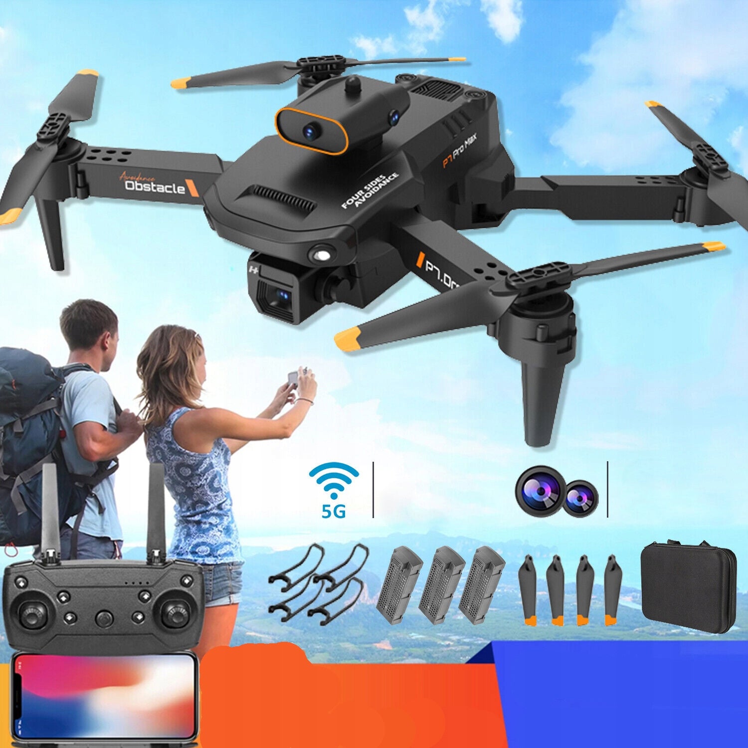 WIFI FPV DRONES WITH HD CAMERA RC QUADCOPTER DRONE, 3 BATTERIES, HEADLESS MODE Packaging status original