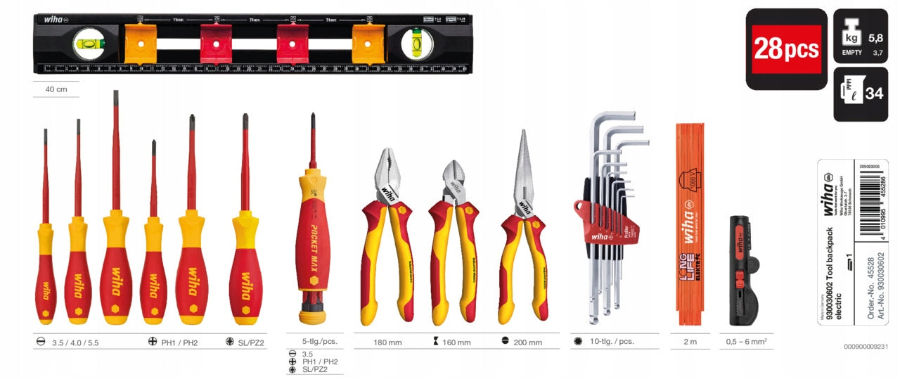 WIHA 45528 Backpack for electrician 28 pieces / TOOL BACKPACK WIHA 28 Packaging status original