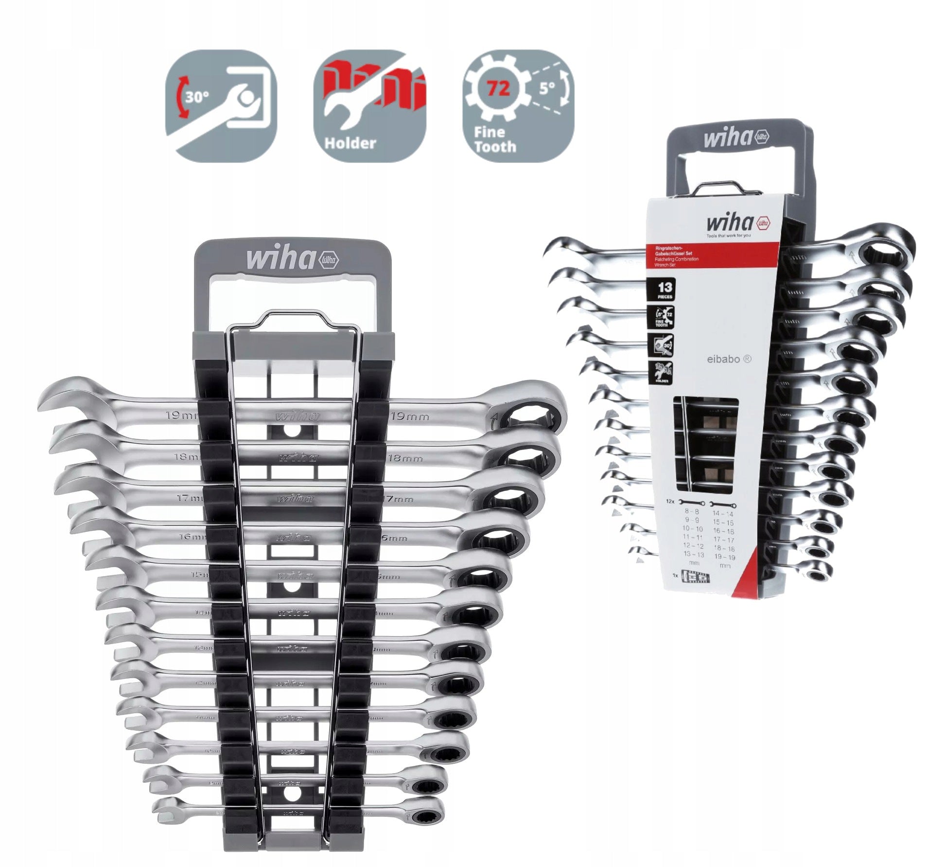 WIHA Ratcheting wrench set 8-19 mm 12pcs. 44665