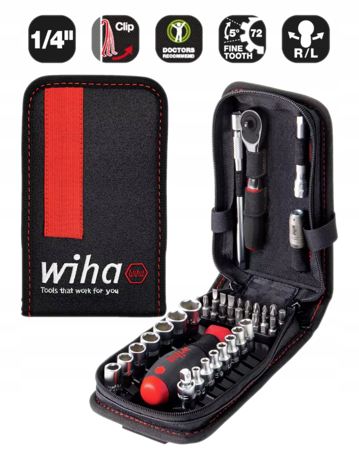 WIHA Socket wrench set 1/4" 40 pieces in pencil case 44684
