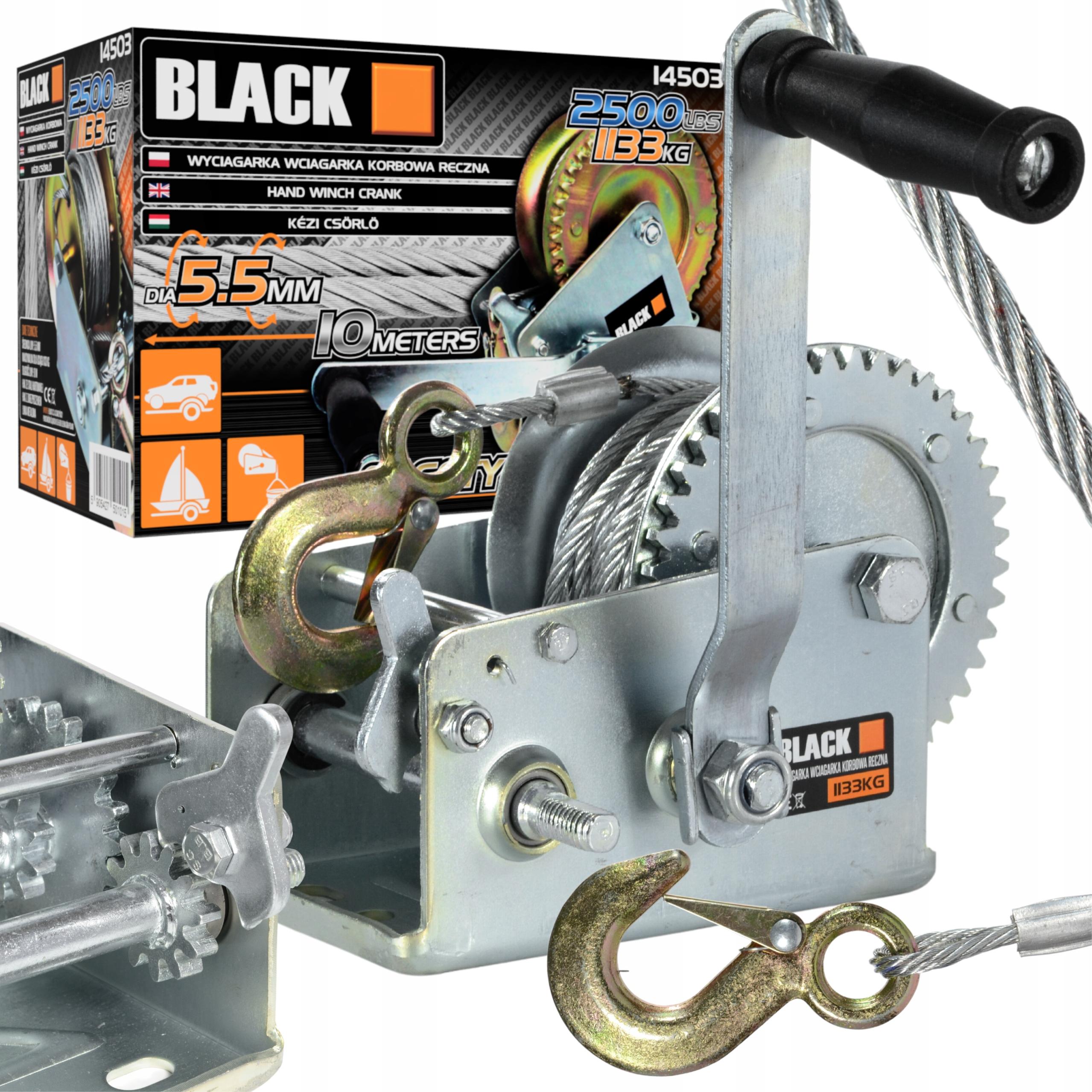 WINCH HAND ROPE CRANK WINCH 2500LBS 1133KG BLACK