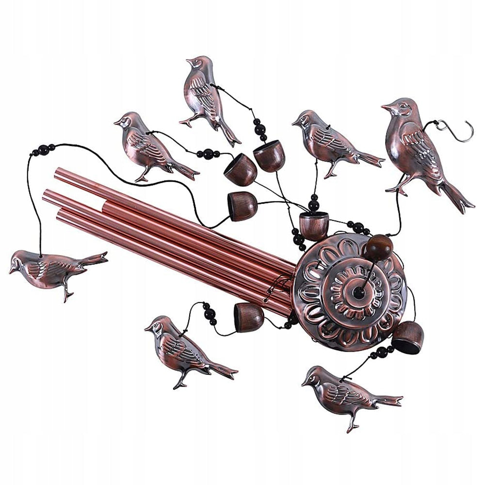 WIND CHIMES WITH BIRD MOTIF 4 ALUMINUM TUBES 6 BELLS 7 BIRDS Manufacturer no brand