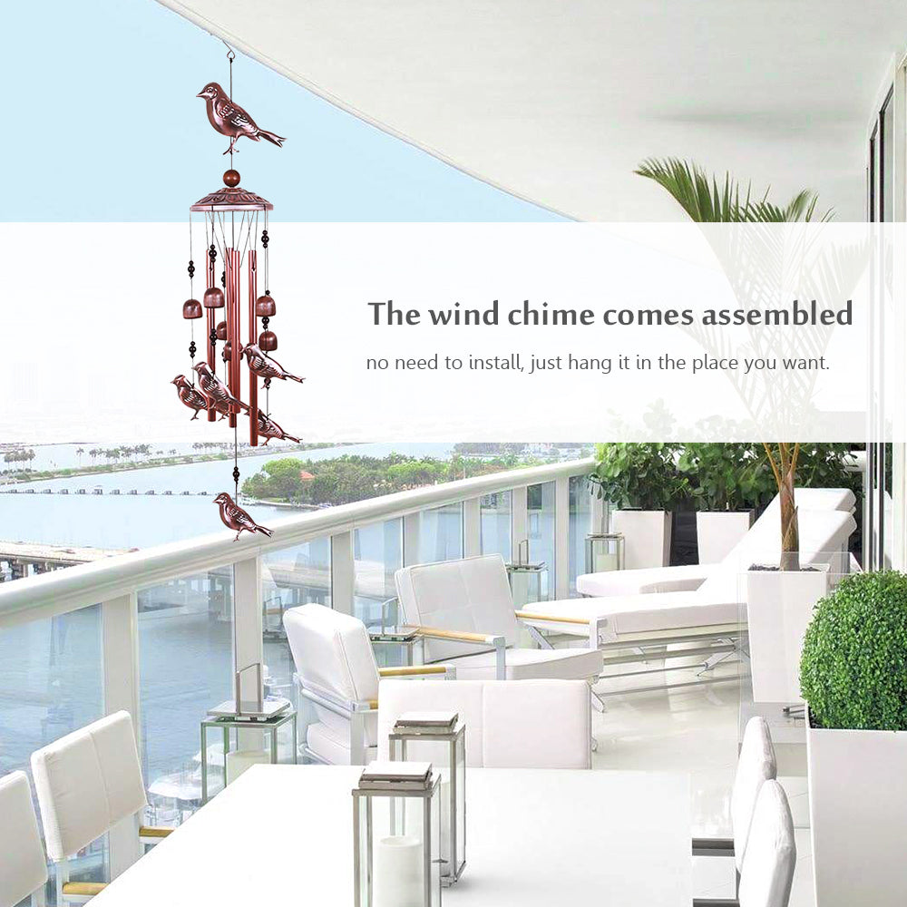 WIND CHIMES WITH BIRD MOTIF 4 ALUMINUM TUBES 6 BELLS 7 BIRDS Type wind chime