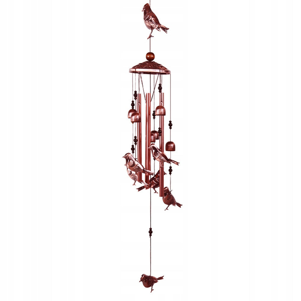 WIND CHIMES WITH BIRD MOTIF 4 ALUMINUM TUBES 6 BELLS 7 BIRDS