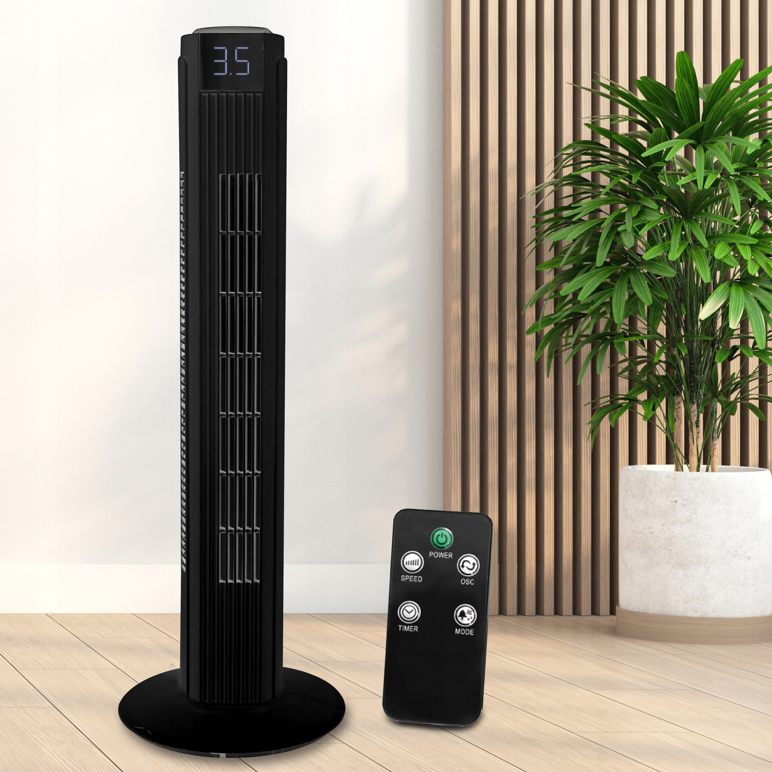 WINDMILL STANDING FLOOR COLUMN FAN QUIET REMOTE CONTROL 12M Dominant color black