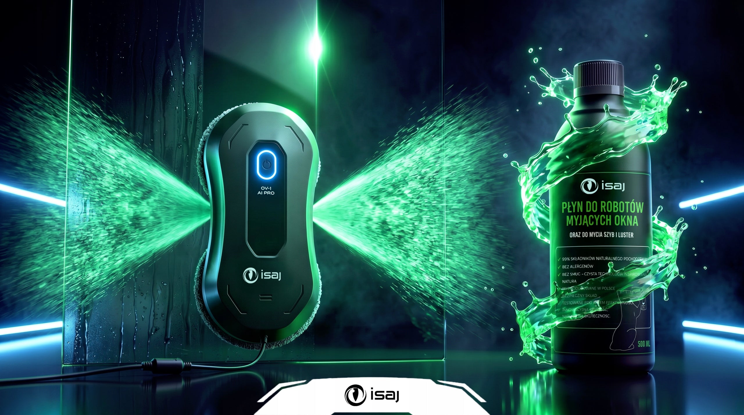 WINDOW CLEANING ROBOT ISAJ OV1 AI Pro + 2x liquid 500ml + AI system + WiFi Packaging status original