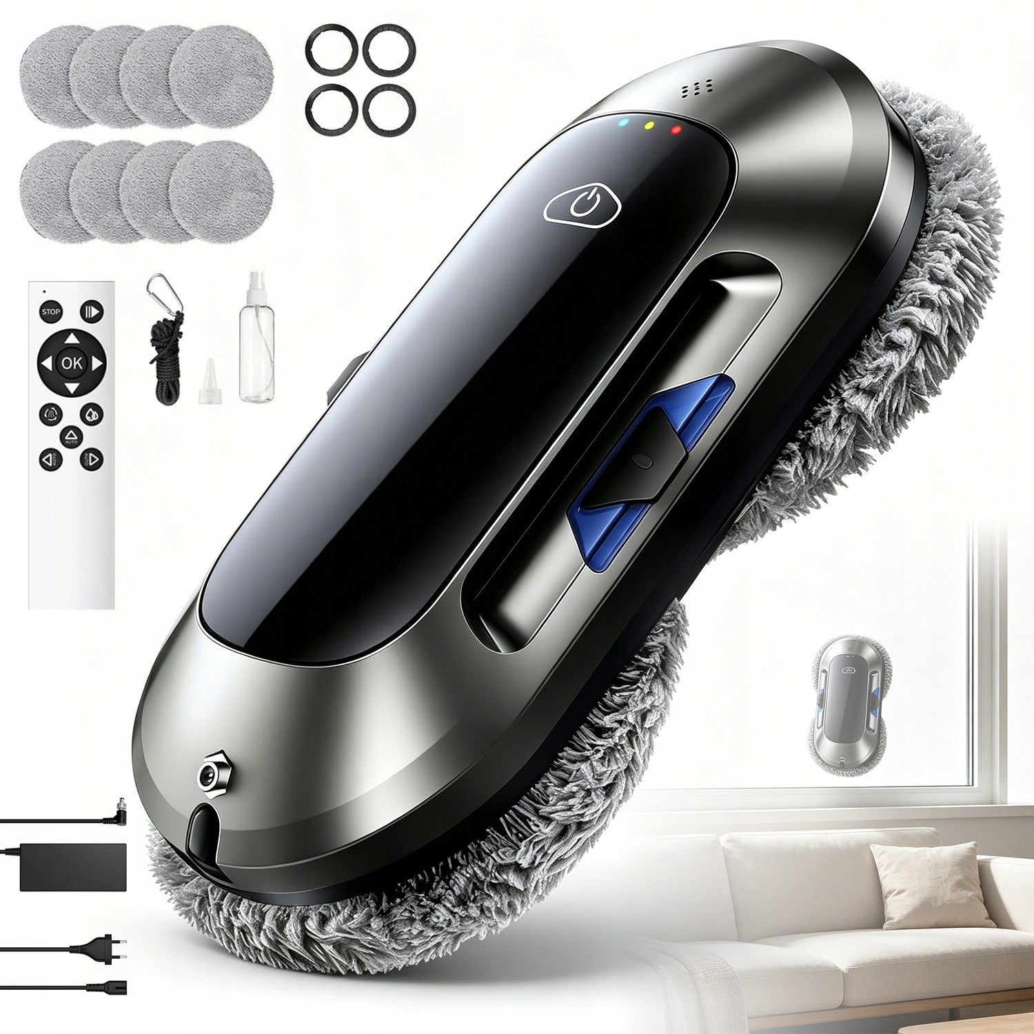 WINDOW CLEANING ROBOT WITH REMOTE CONTROL 6000PA DOUBLE NOZZLES SPRAY AUTOMATIC