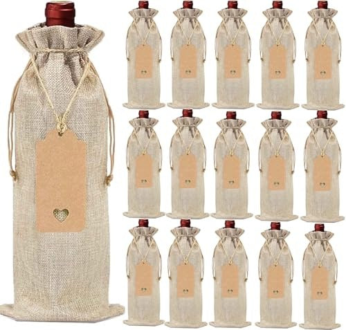 WINE BAGS JUTE BAG CANVAS WITH DRAWSTRING WEDDING 16 PCS. for birthday Brand no brand