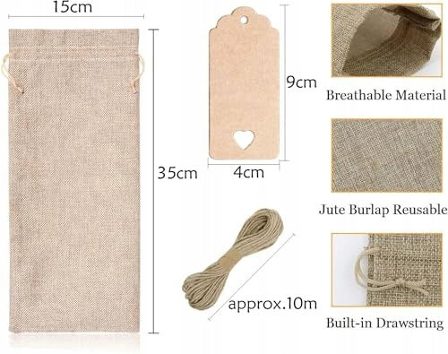 WINE BAGS JUTE BAG CANVAS WITH DRAWSTRING WEDDING 16 PCS. for birthday Manufacturer code SWC5908201188181