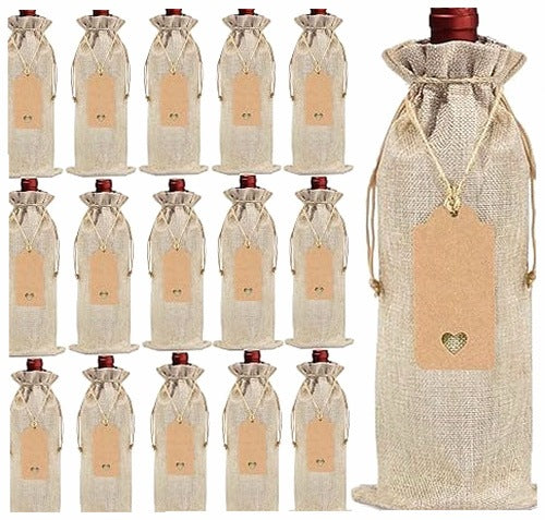 WINE BAGS JUTE BAG CANVAS WITH DRAWSTRING WEDDING 16 PCS. for birthday