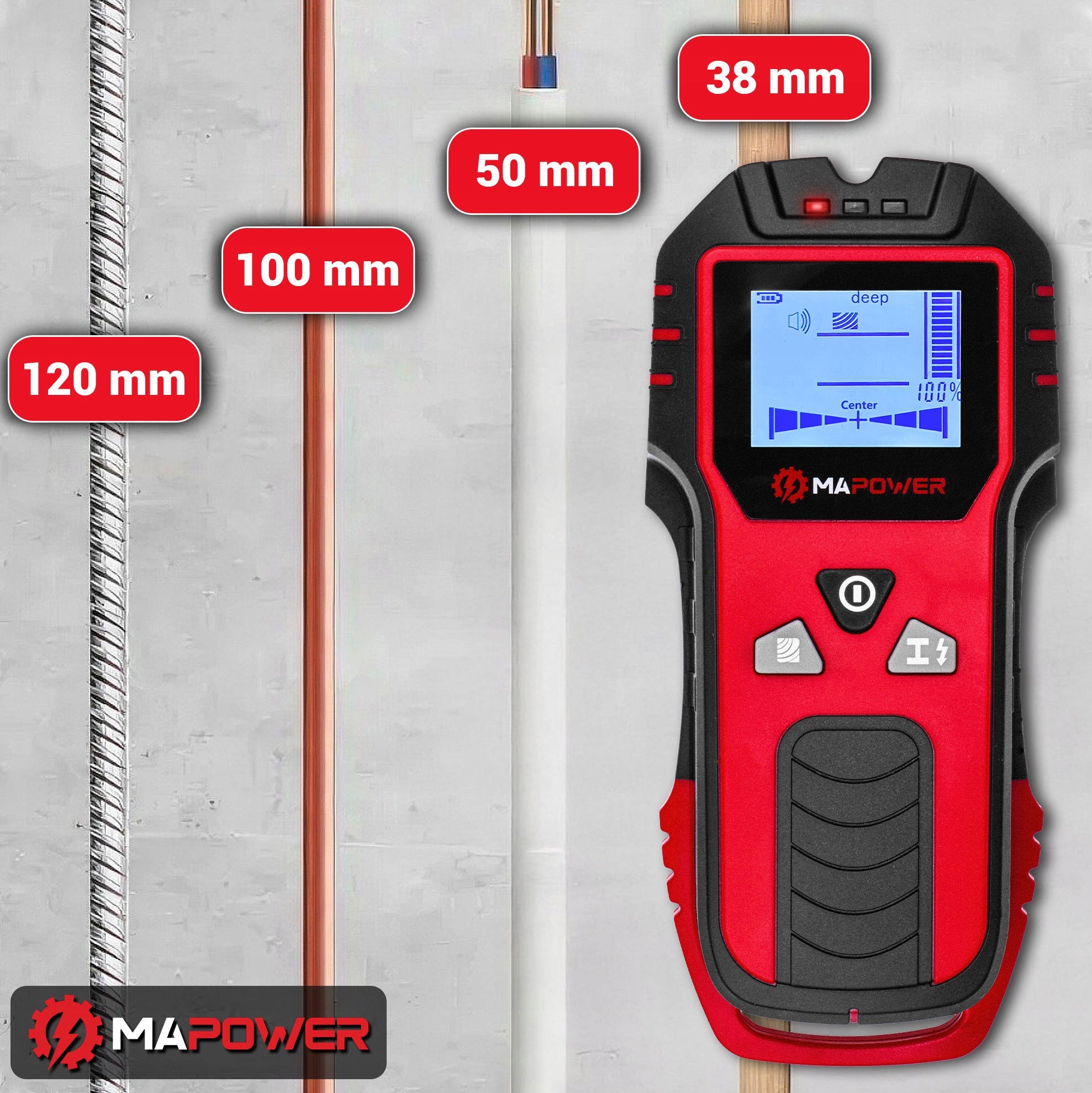 WIRE DETECTOR WOOD DETECTOR METAL PIPE CABLES IN THE WALL MAPOWER Manufacturer code MPWD01
