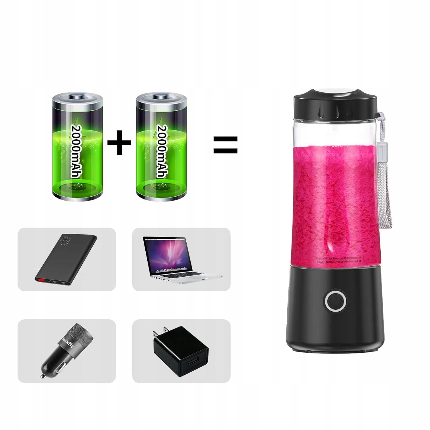 WIRELESS BLENDER PORTABLE COMPACT 400ml Dominant color black