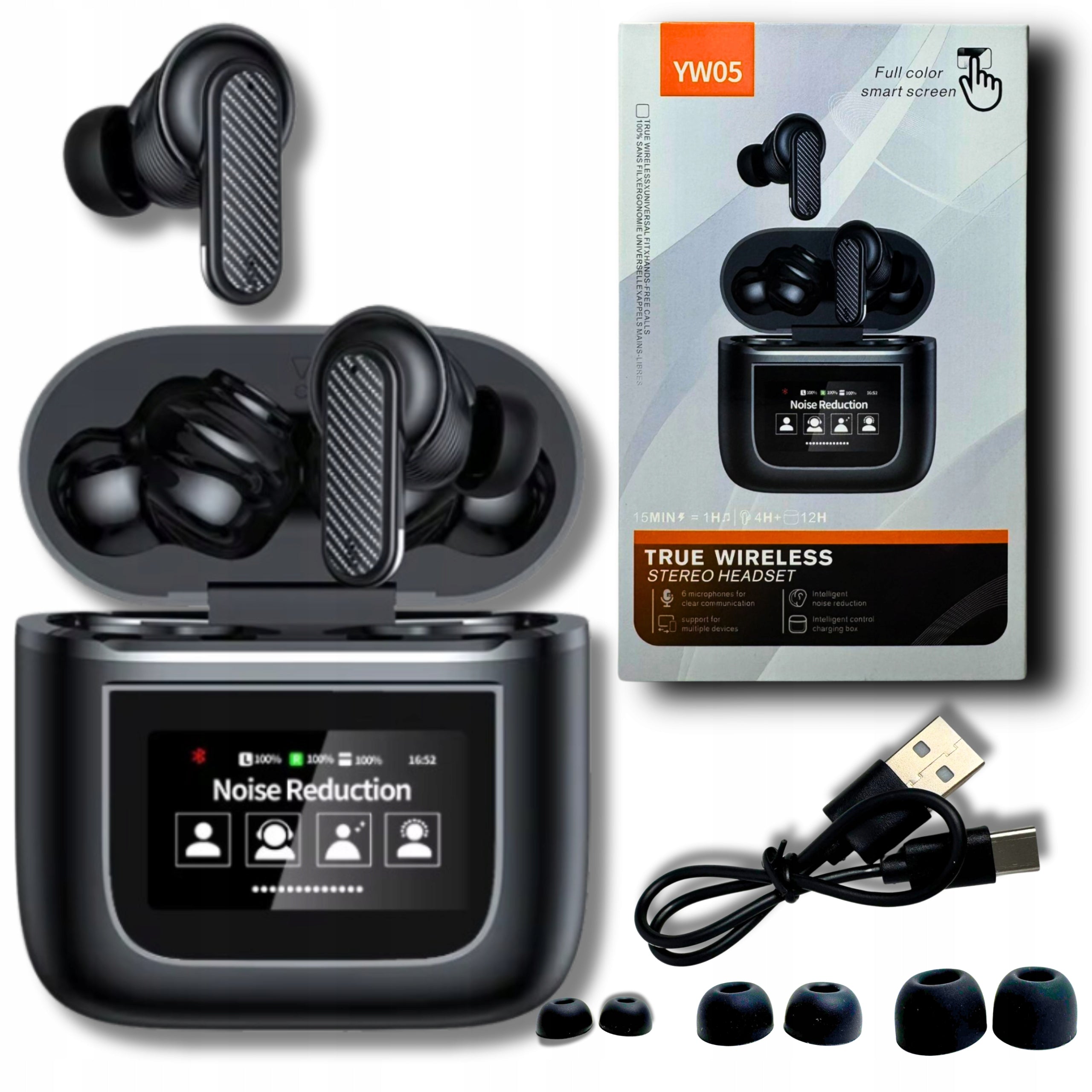 WIRELESS BLUETOOTH HEADPHONES IN-EAR TOUCH SCREEN POLISH MENU
