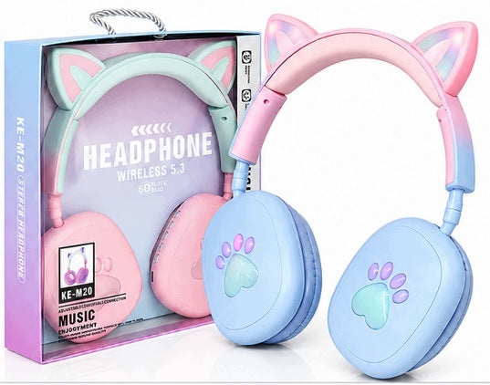 WIRELESS BLUETOOTH HEADPHONES LED CAT EARS SOFT ON-EAR FOR KIDS Packaging status original