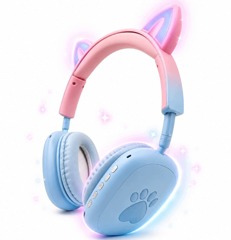 WIRELESS BLUETOOTH HEADPHONES LED CAT EARS SOFT ON-EAR FOR KIDS