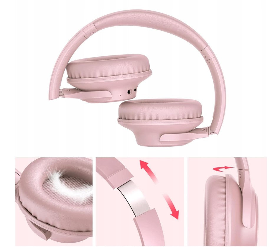 WIRELESS BLUETOOTH KVIDIO ON-EAR HEADPHONES WITH DEEP BASS PINK Manufacturer code B09BF64J55