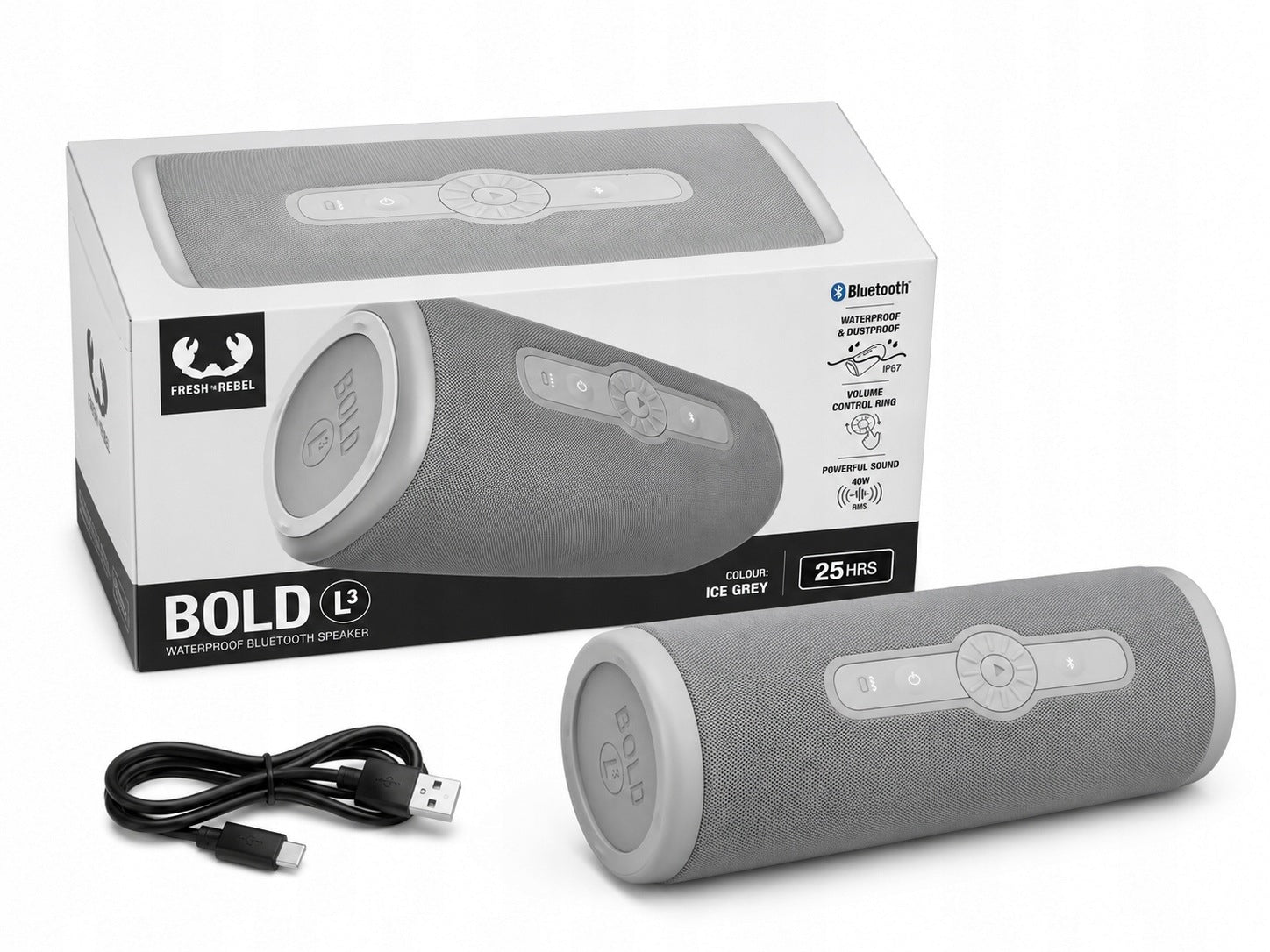 WIRELESS BLUETOOTH SPEAKER FRESH 'N REBEL BOLD L3 40W ICE GREY
