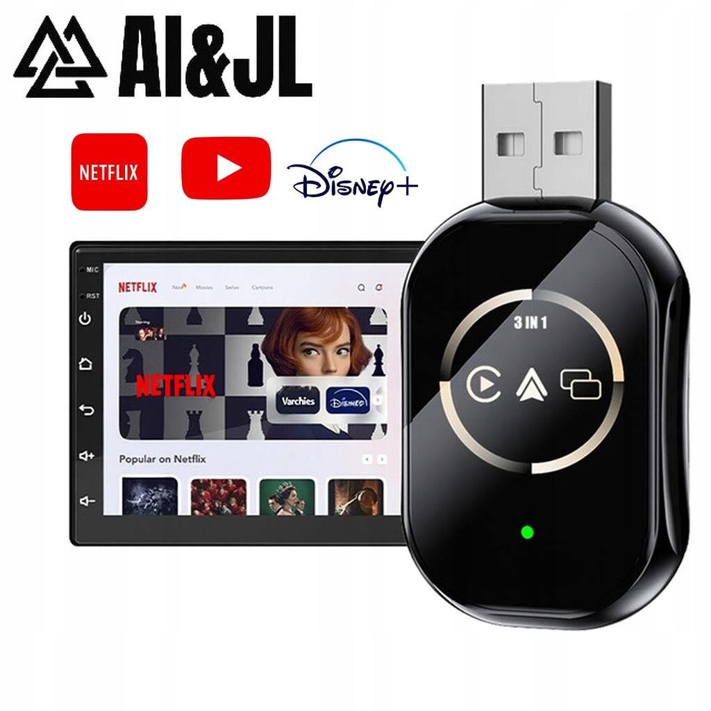 WIRELESS CAR ADAPTER ANDROID AUTO APPLE CARPLAY 3IN1 NETFLIX