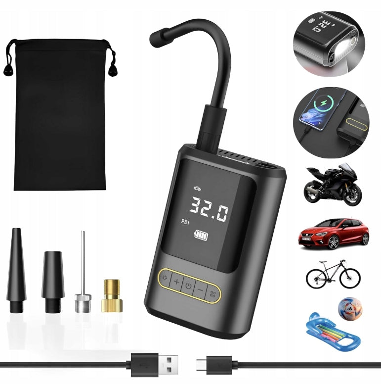 WIRELESS CAR COMPRESSOR 150 PSI LCD PUMP 12V LED POWERBANK