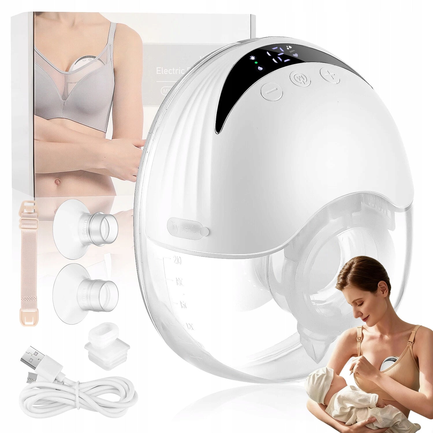 WIRELESS ELECTRIC SHELL BREAST PUMP PORTABLE 4 HANDS-FREE MODES