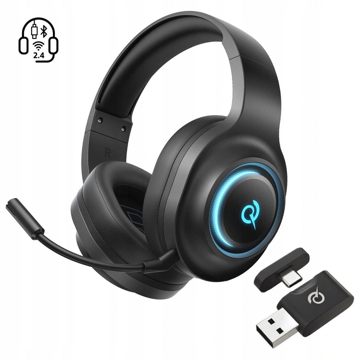 WIRELESS HEADPHONES 2.4GHZ BLUETOOTH 6.0 USB-C SURROUND SOUND 7.1