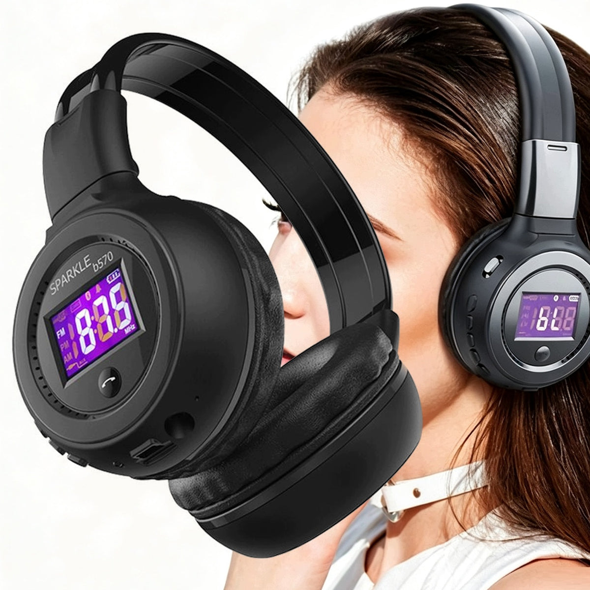 WIRELESS HEADPHONES B570 RADIO FM LCD BLUETOOTH ON-EAR MICROPHONE