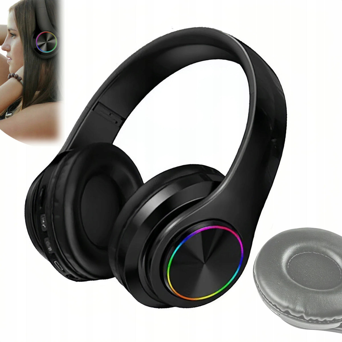 WIRELESS HEADPHONES BLACK ON-EAR BLUETOOTH MP3 BT FOR TV