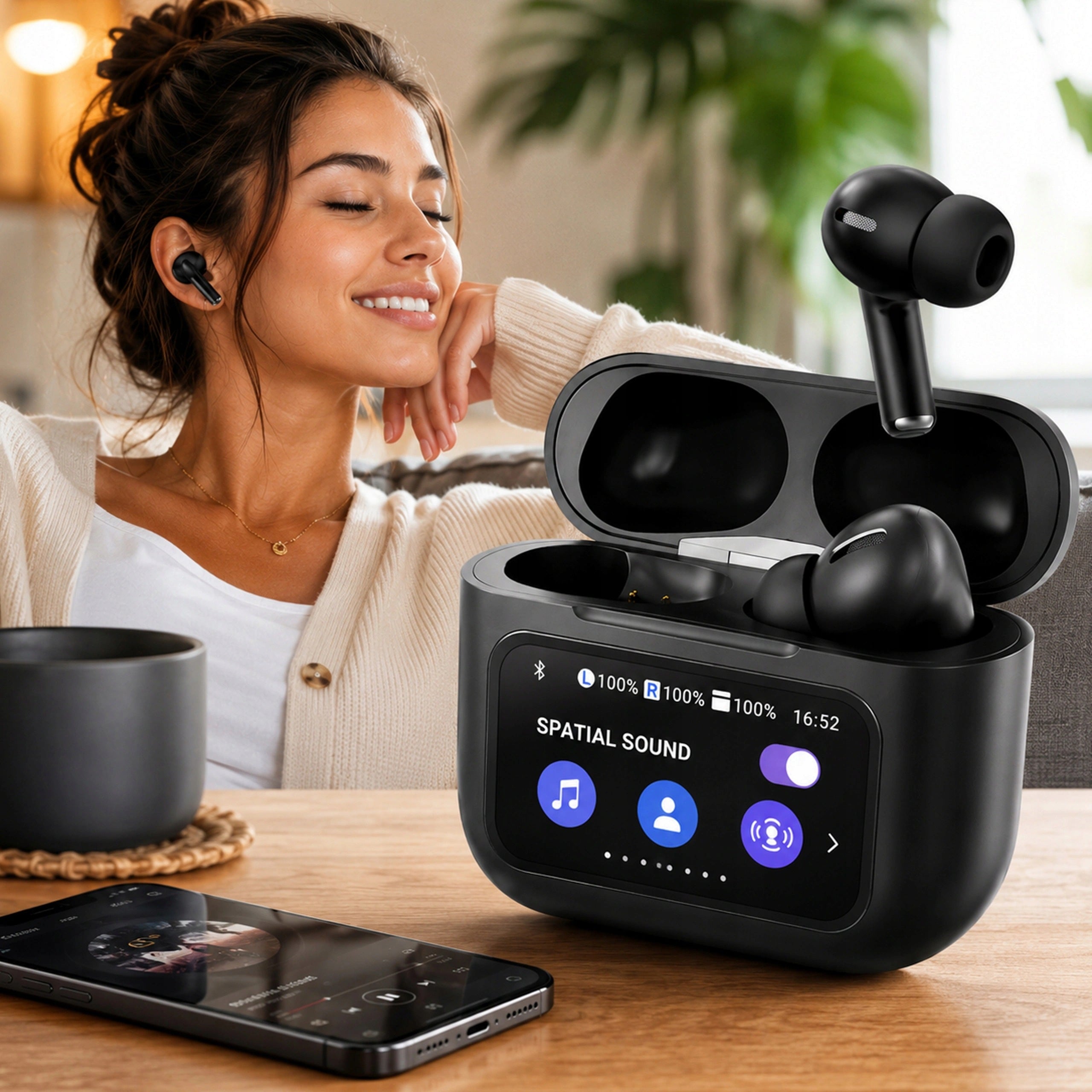 WIRELESS HEADPHONES Bluetooth 5.4 Case Touch LCD Screen