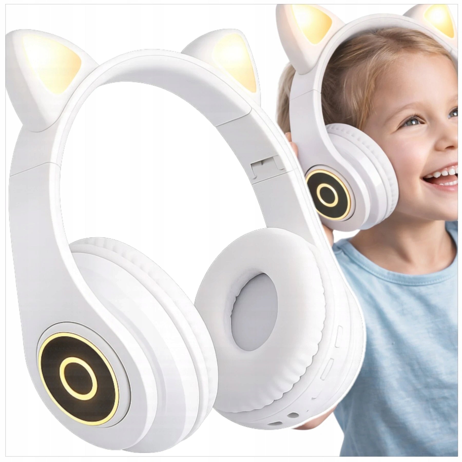 WIRELESS HEADPHONES FOR CHILDREN WITH MICROPHONE CAT EARS LED ON-EAR B39