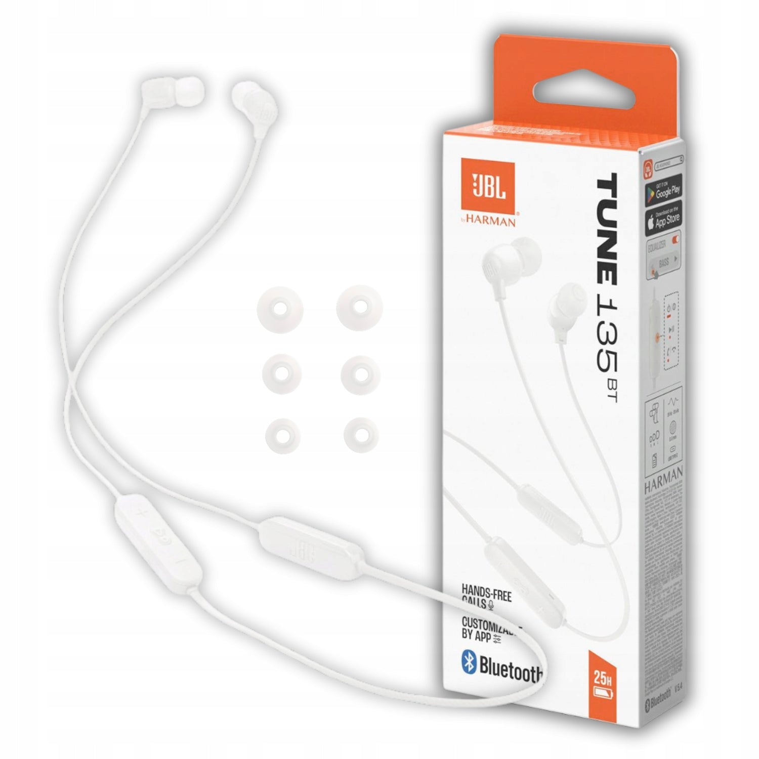 WIRELESS HEADPHONES JBL TUNE 135BT IN-EAR WHITE BLUETOOTH