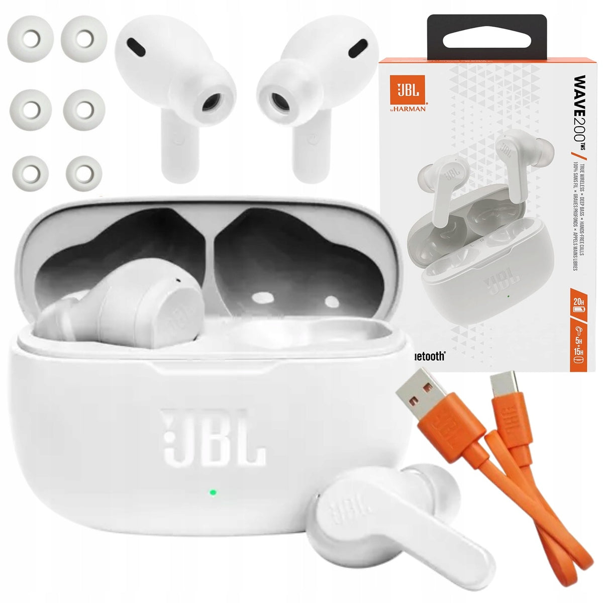 WIRELESS HEADPHONES JBL WAVE 200TWS BLUETOOTH IN-EAR MICROPHONE WHITE