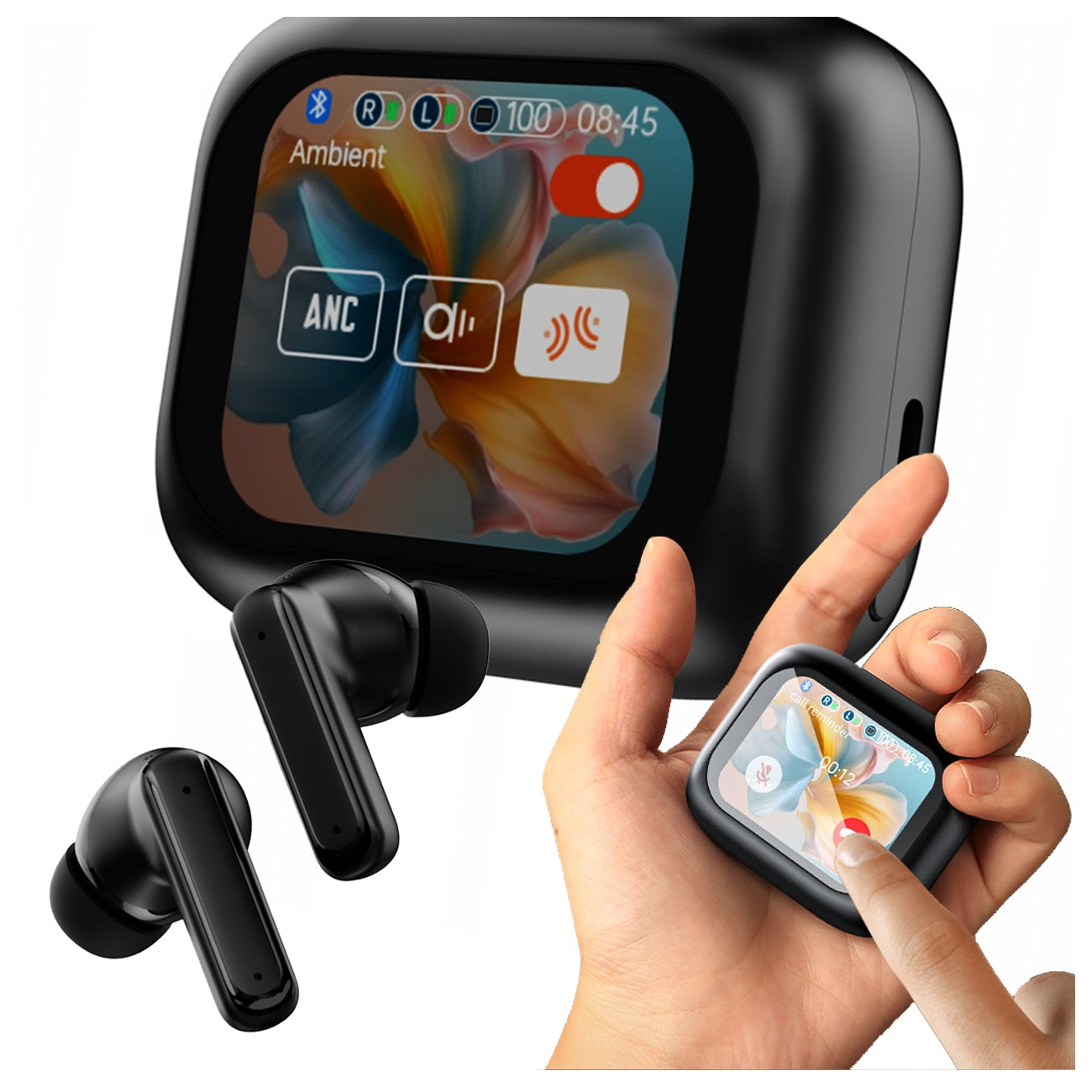 WIRELESS HEADPHONES TWS IN-EAR BLUETOOTH BLACK LED DISPLAY