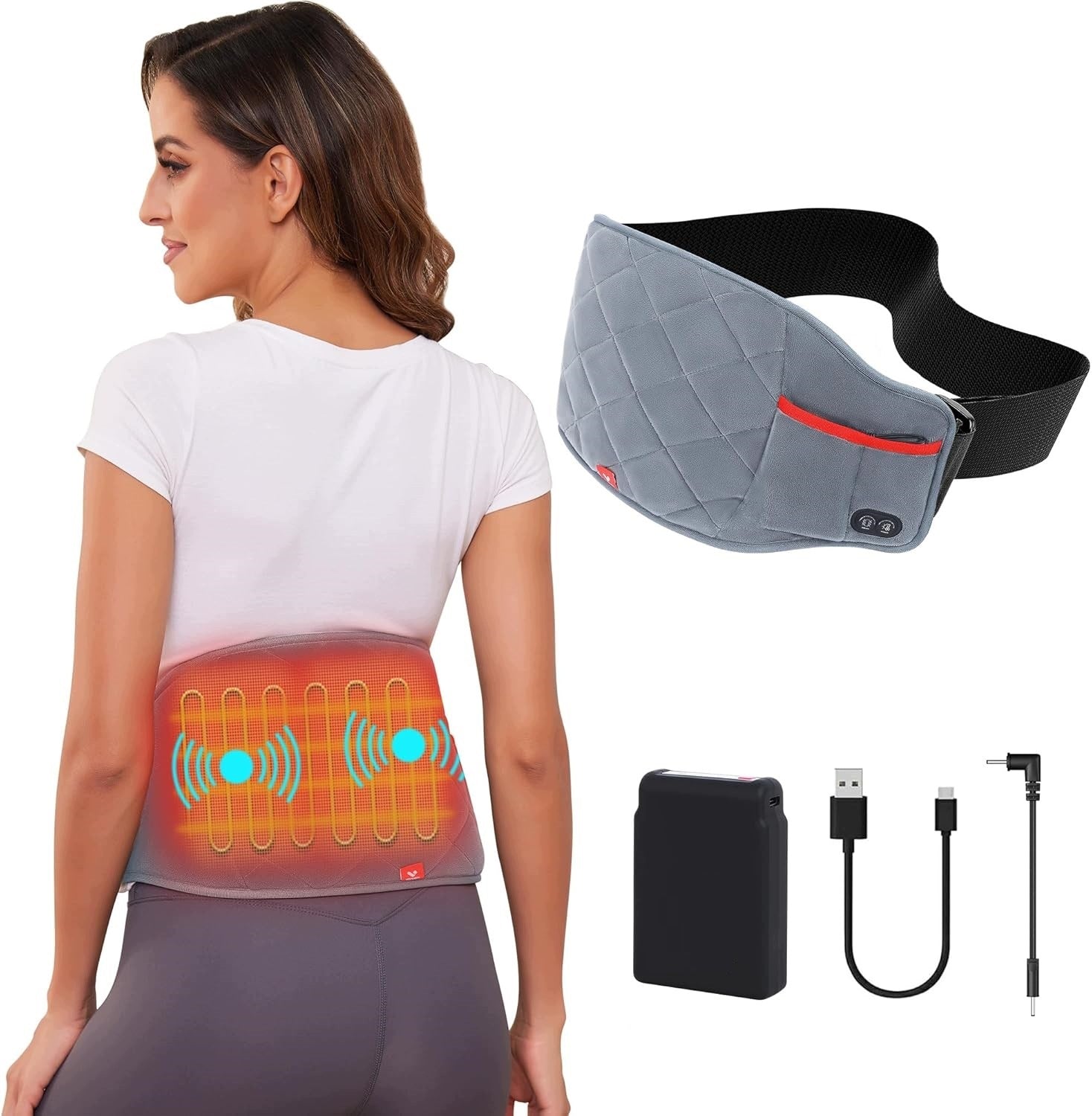 WIRELESS HEATING BELT FOR BACK PAIN WITH 3 HEAT AND VIBRATION SETTINGS