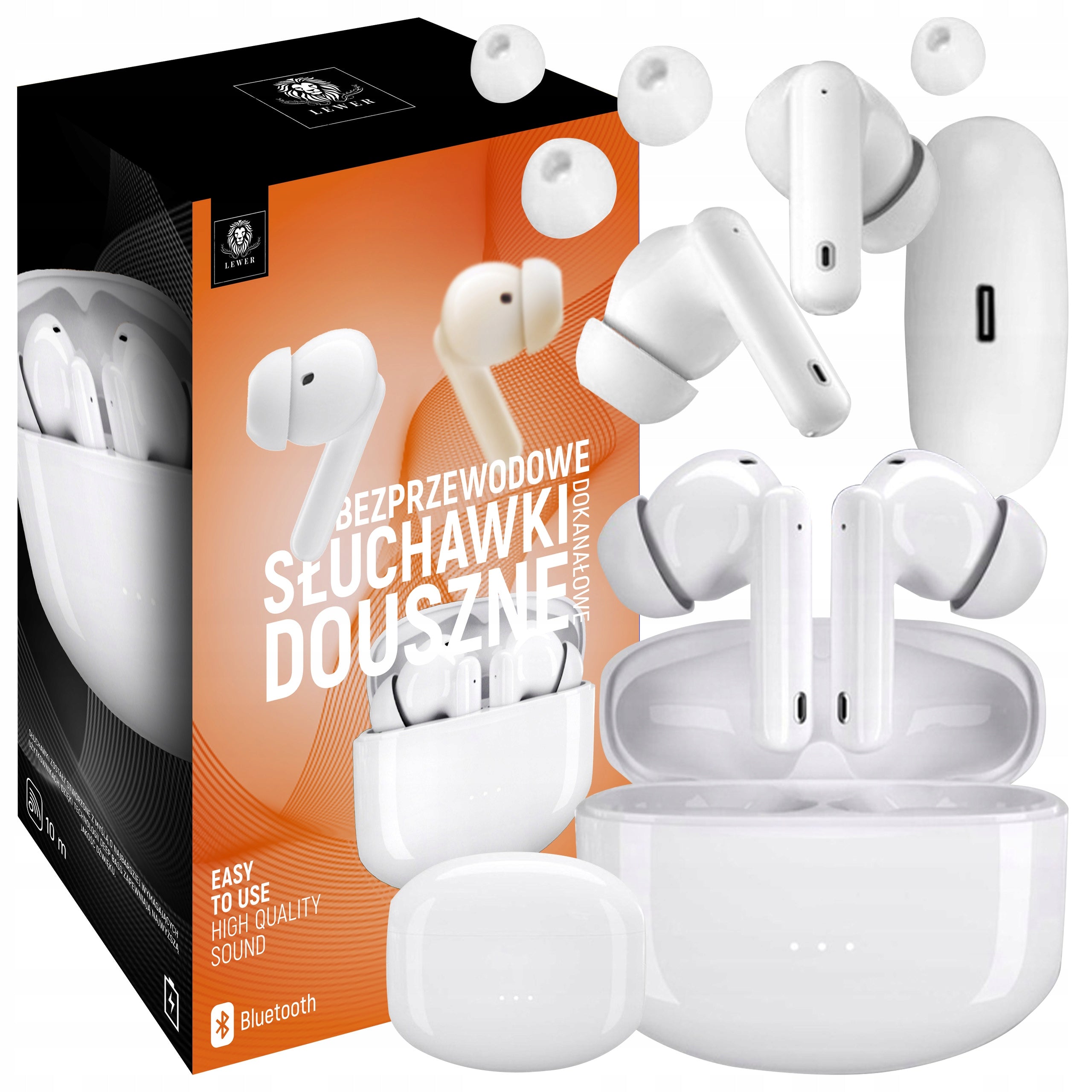 WIRELESS Headphones Lewer USB-C In-Ear Microphone WHITE BLUETOOTH 5.3