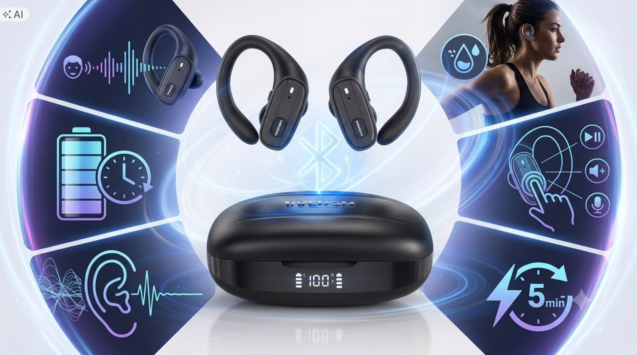 WIRELESS Headphones TWS Bluetooth 5.3 BASS 7HD Talk TWO MICROPHONES Manufacturer code Wenom lp80 pro max