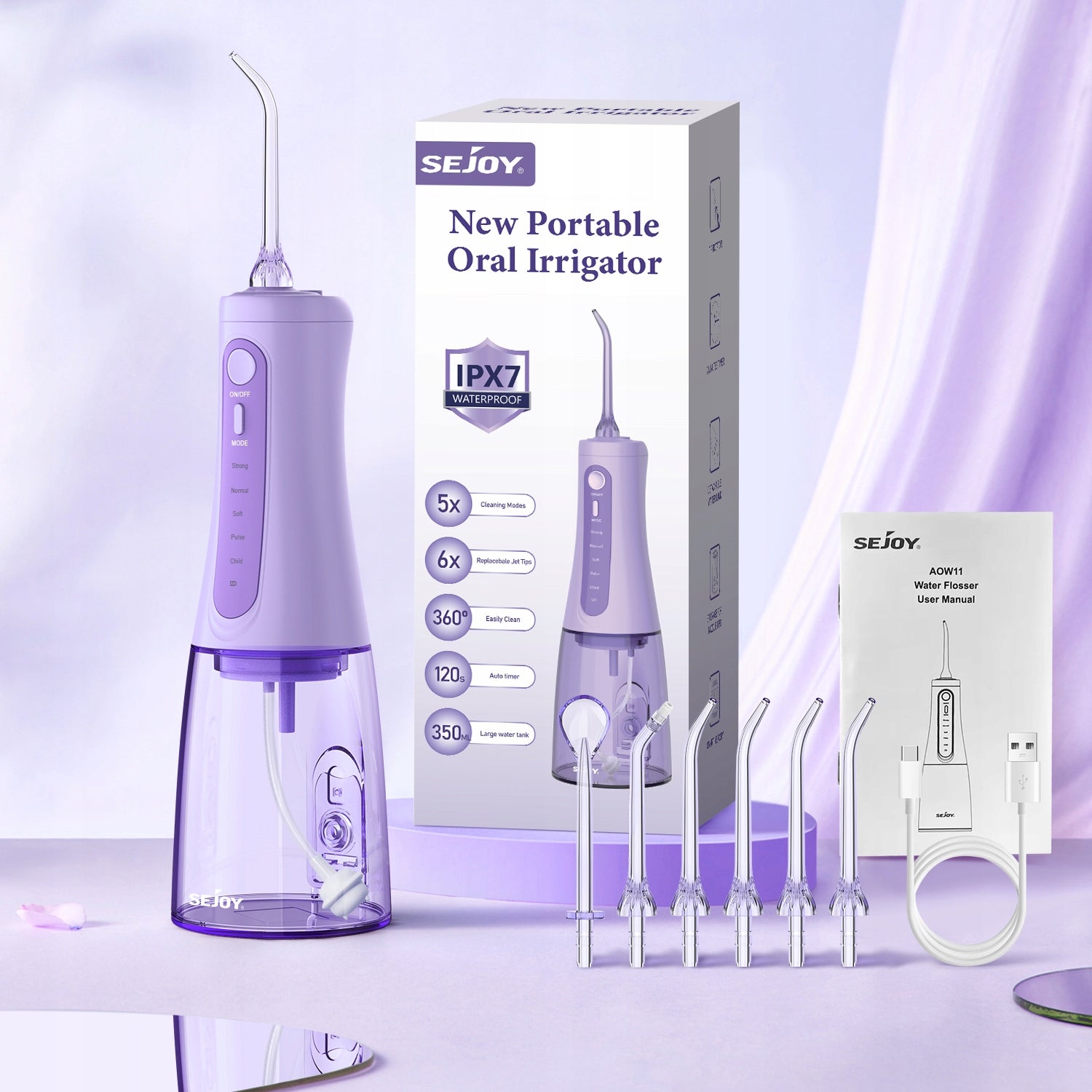WIRELESS IRRIGATION OF TEETH 5 MODES/6 NOZZLES, 350ML Brand SEJOY