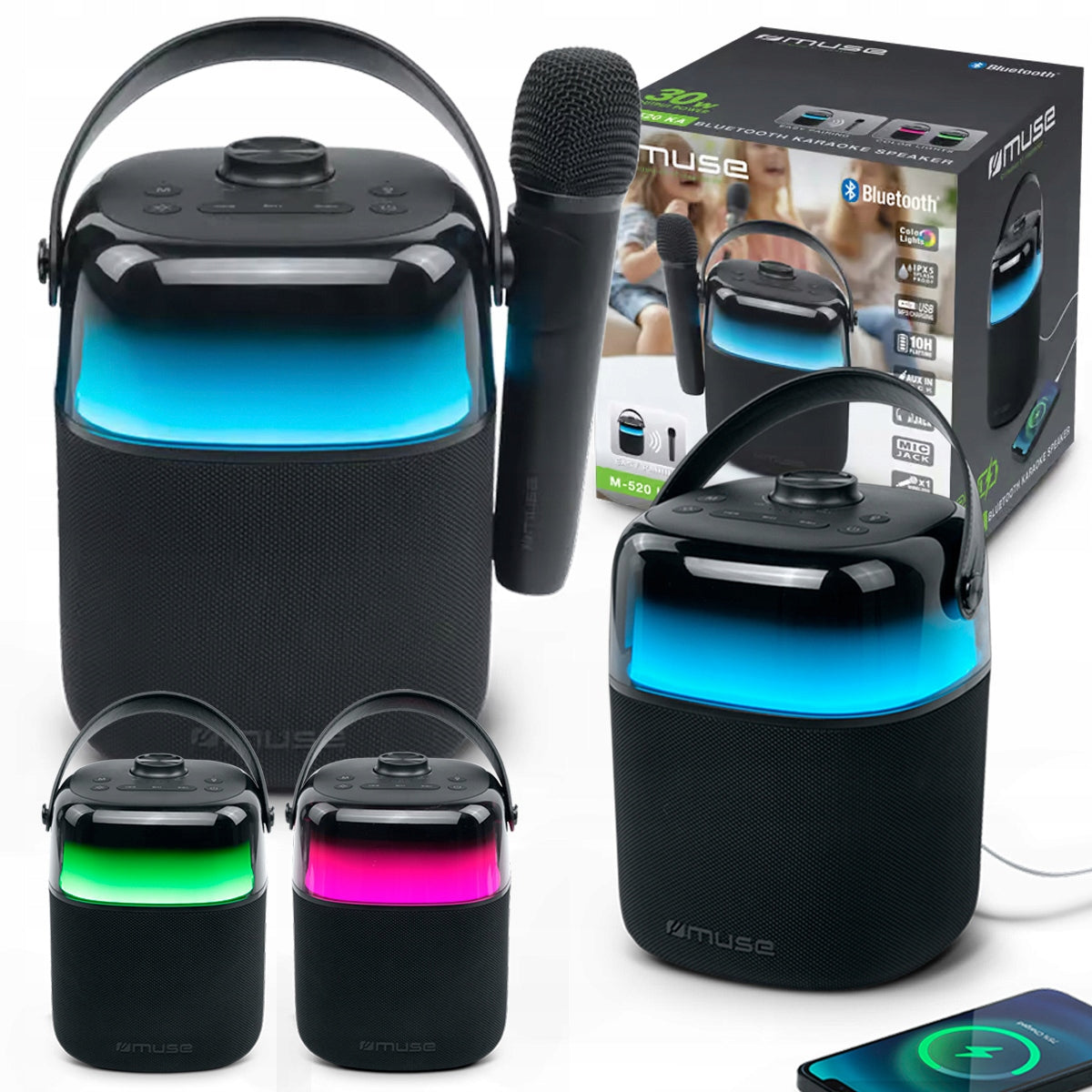 WIRELESS KARAOKE PARTY SPEAKER MUSE BLUETOOTH MICROPHONE EQ LED